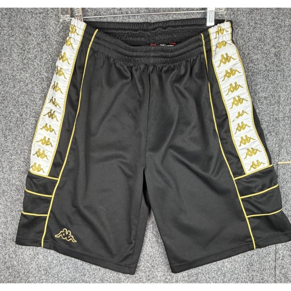 Kappa Mens 222 Banda Shorts Size S Black/Gold/White Polyester Sport Soccer